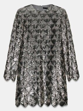 Zara ZW Woman Collection Silver Sequin and Beaded Mini Dress